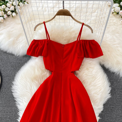 Red Chiffon A Line Short Dress Fashion Dress RF0146