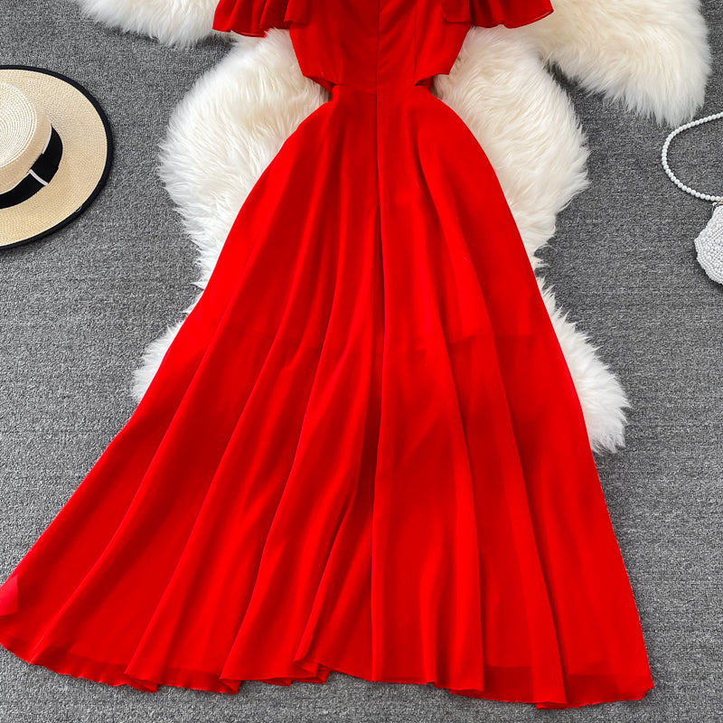 Red Chiffon A Line Short Dress Fashion Dress RF0146