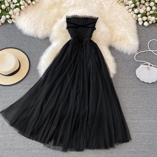 Black Tulle Off Shoulder Dress Fashion Girl Dress RF0143
