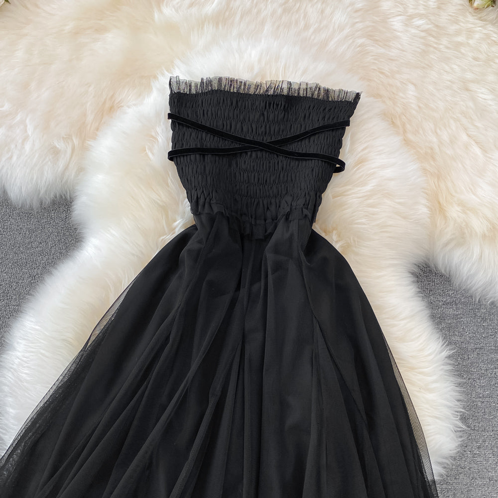 Black Tulle Off Shoulder Dress Fashion Girl Dress RF0143