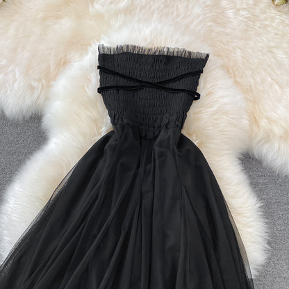 Black Tulle Off Shoulder Dress Fashion Girl Dress RF0143