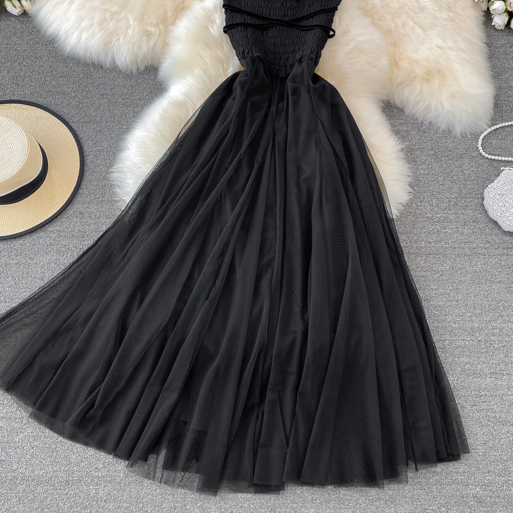 Black Tulle Off Shoulder Dress Fashion Girl Dress RF0143