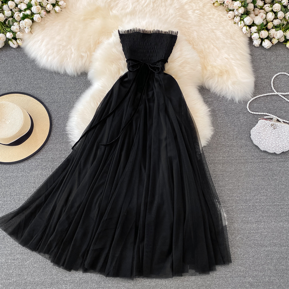 Black Tulle Off Shoulder Dress Fashion Girl Dress RF0143