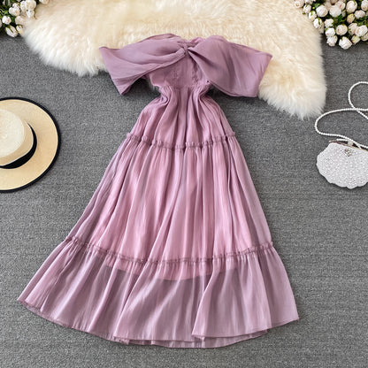 Purple A Line Short Dress Off Shoulder Party Dress RF0142