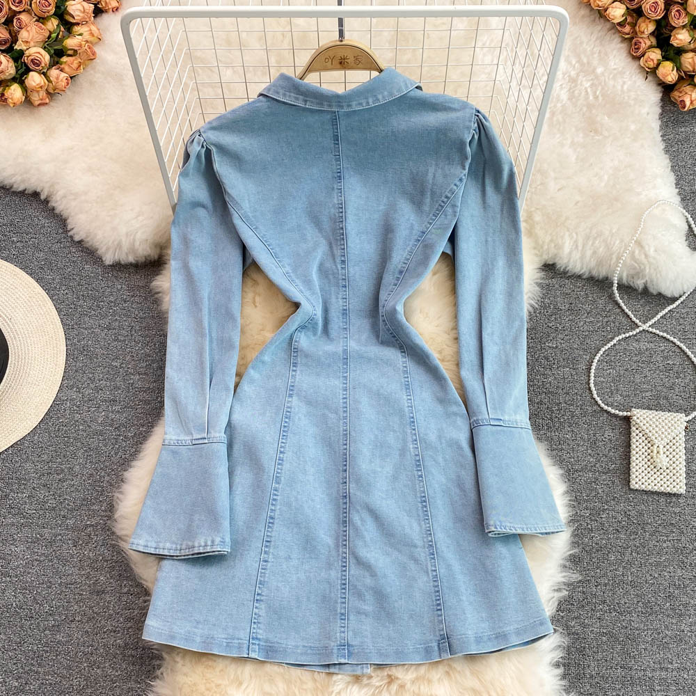 Fashionable Lace-up A Line Denim Dress Fashion Dress RF0139