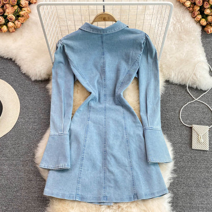 Fashionable Lace-up A Line Denim Dress Fashion Dress RF0139