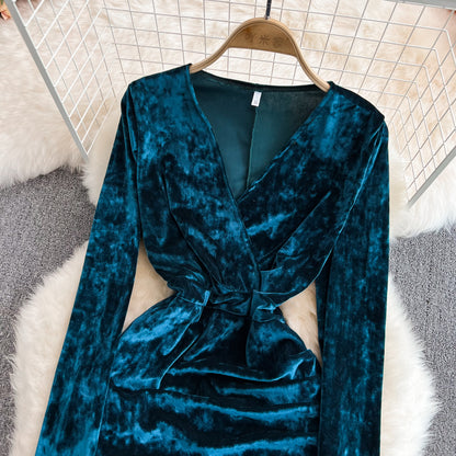 Sexy V neck Velvet Short Dress Fashion Dress RF0137