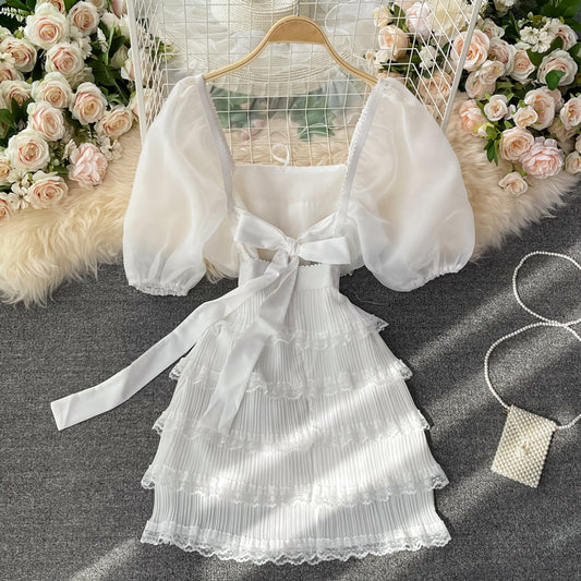Cute Bow Dress White A Line Fashion Dress RF0136