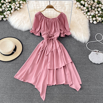 Simple Lace-up Dress With Irregular Dress RF0134