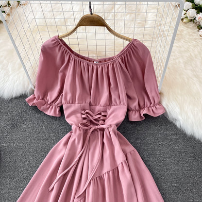 Simple Lace-up Dress With Irregular Dress RF0134