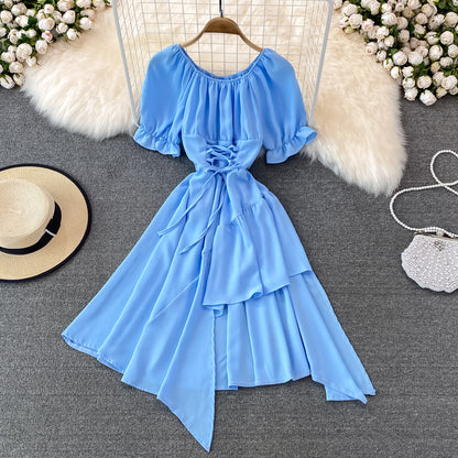 Simple Lace-up Dress With Irregular Dress RF0134