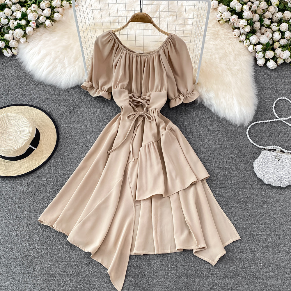 Simple Lace-up Dress With Irregular Dress RF0134