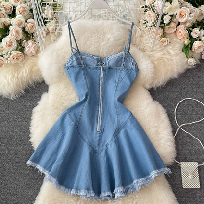 Cute Lace-up Denim Dress A Line Fashion Dress RF0131