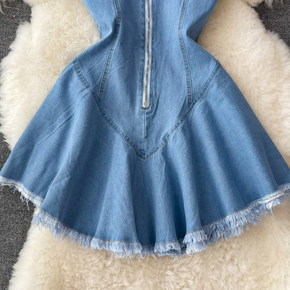 Cute Lace-up Denim Dress A Line Fashion Dress RF0131