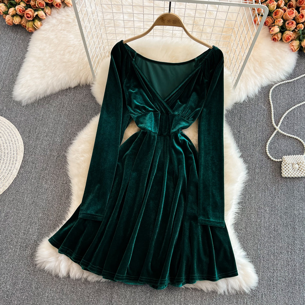 Cute A Line V Neck Long Sleeve Short Dress Fashion Dress RF0130