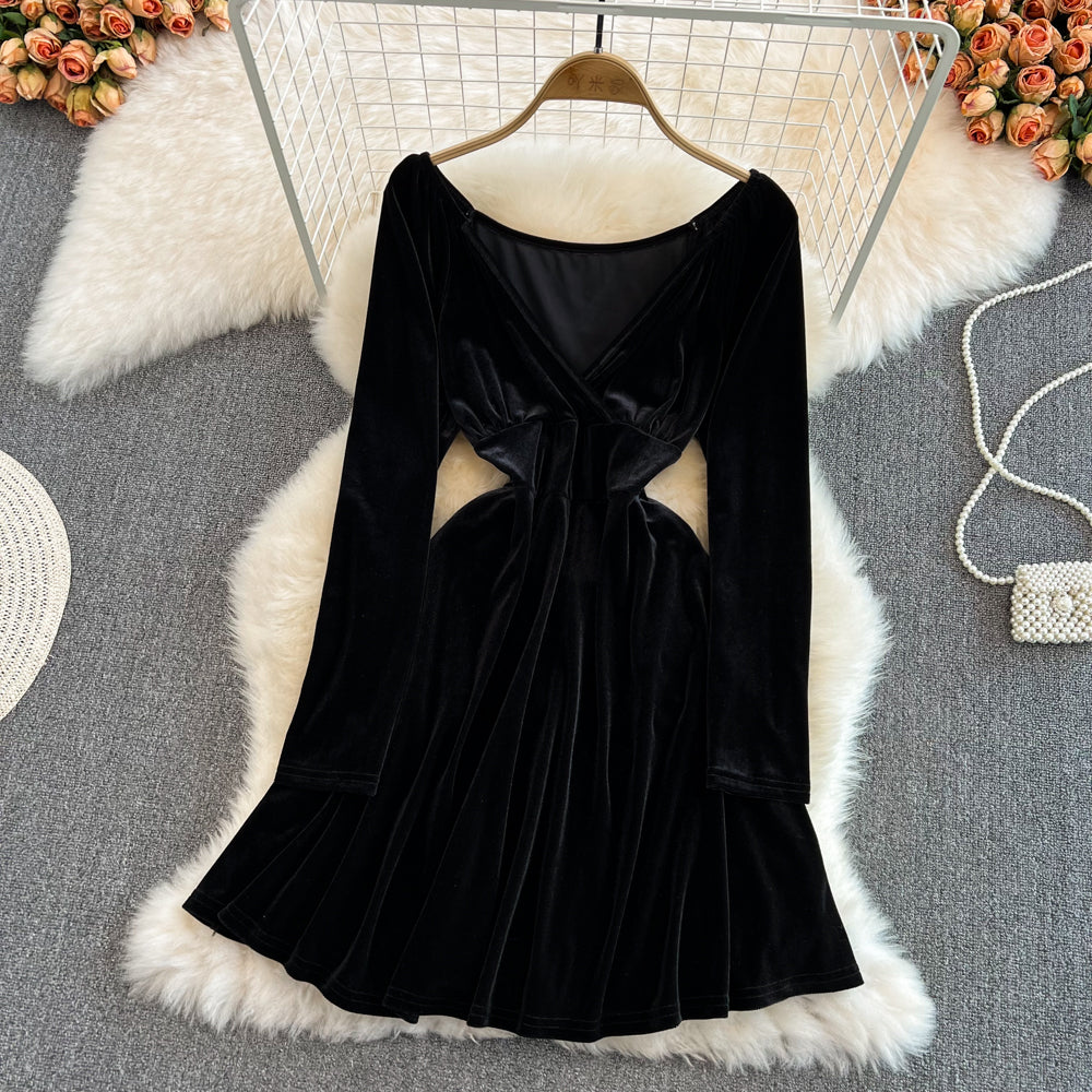 Cute A Line V Neck Long Sleeve Short Dress Fashion Dress RF0130