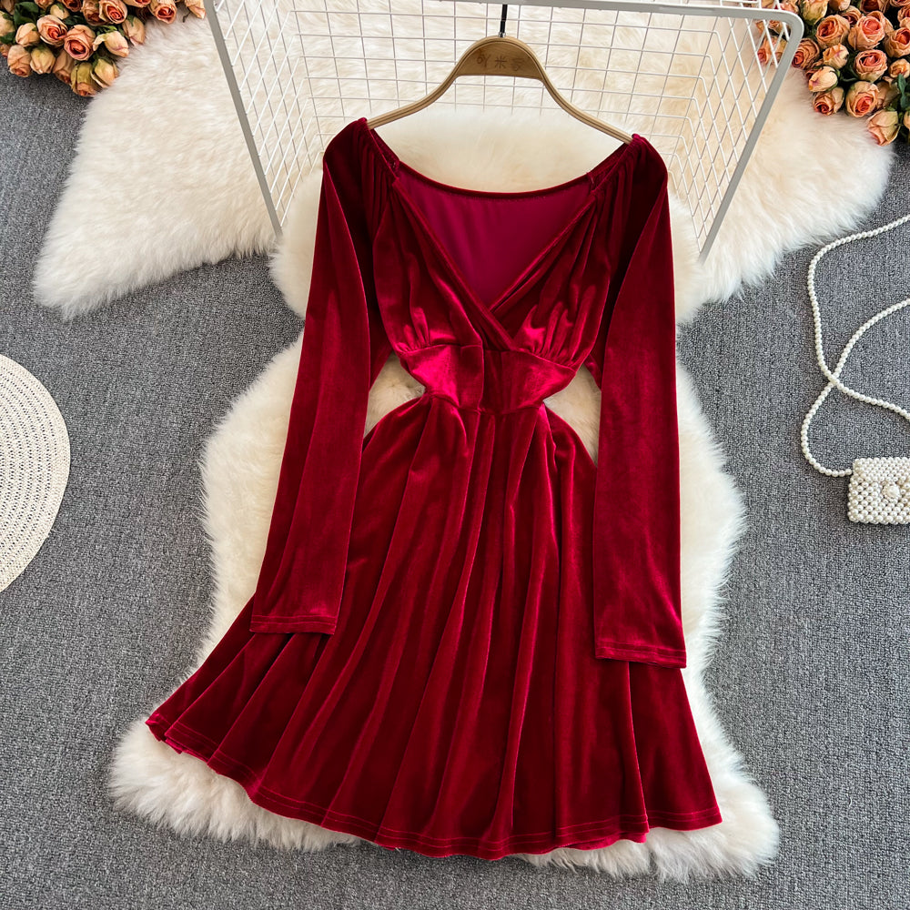 Cute A Line V Neck Long Sleeve Short Dress Fashion Dress RF0130