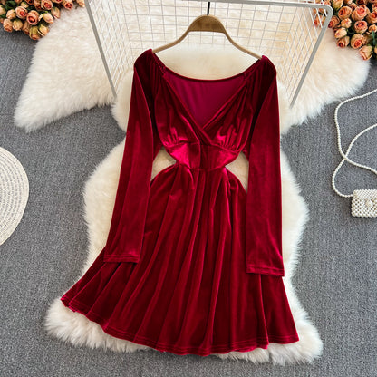 Cute A Line V Neck Long Sleeve Short Dress Fashion Dress RF0130