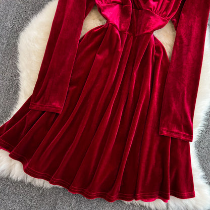 Cute A Line V Neck Long Sleeve Short Dress Fashion Dress RF0130