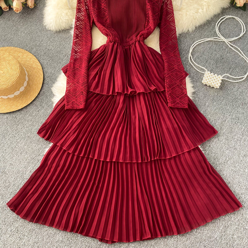 A Line Chiffon Lace Long Sleeve Dress Fashion Dress RF0125