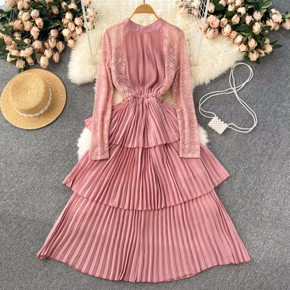 A Line Chiffon Lace Long Sleeve Dress Fashion Dress RF0125