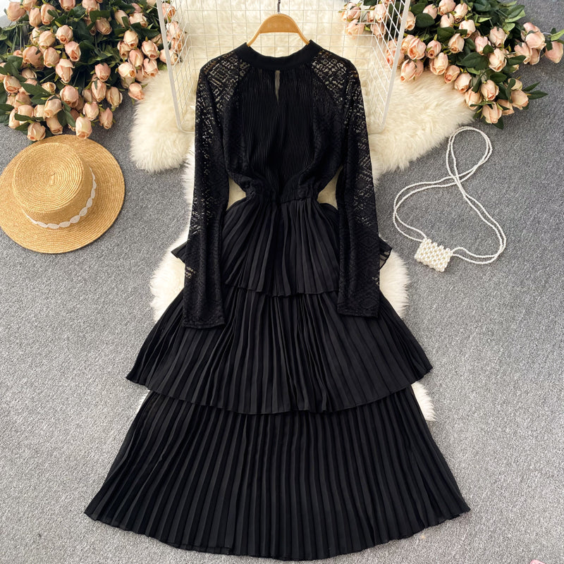 A Line Chiffon Lace Long Sleeve Dress Fashion Dress RF0125
