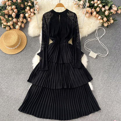 A Line Chiffon Lace Long Sleeve Dress Fashion Dress RF0125