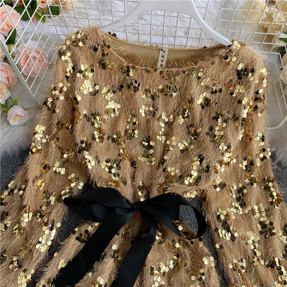 Cute Sequins Short Dress Long Sleeve Fashion Dress RF0120