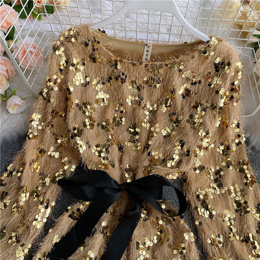 Cute Sequins Short Dress Long Sleeve Fashion Dress RF0120