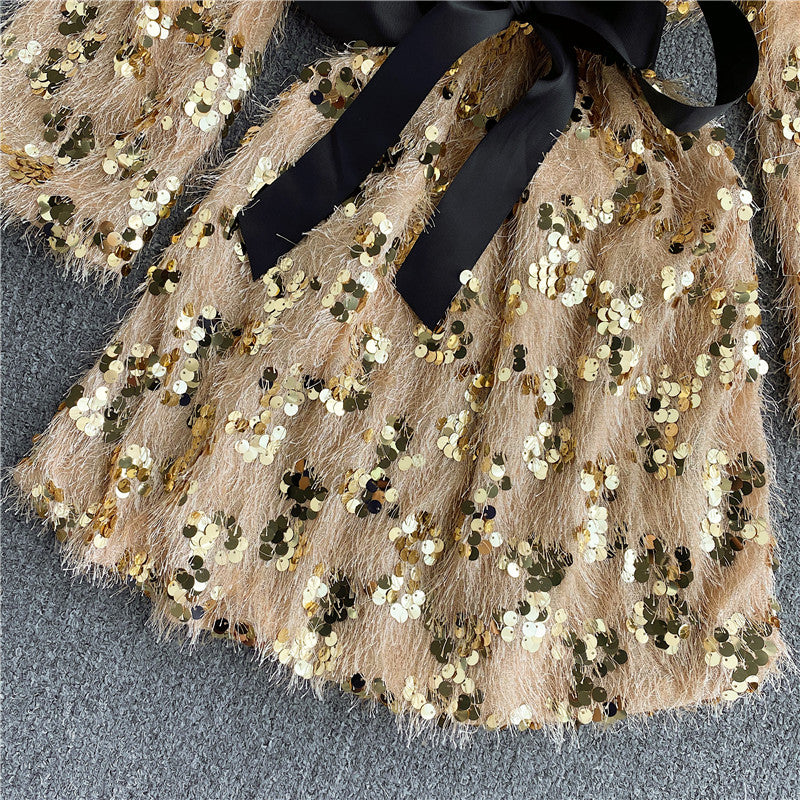 Cute Sequins Short Dress Long Sleeve Fashion Dress RF0120