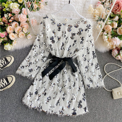 Cute Sequins Short Dress Long Sleeve Fashion Dress RF0120