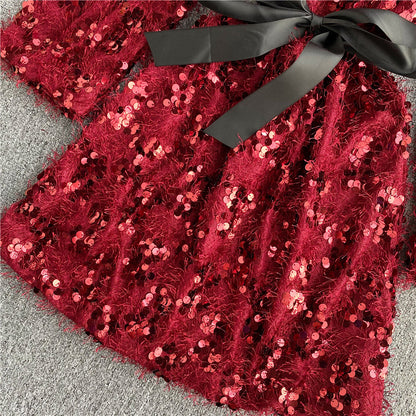 Cute Sequins Short Dress Long Sleeve Fashion Dress RF0120