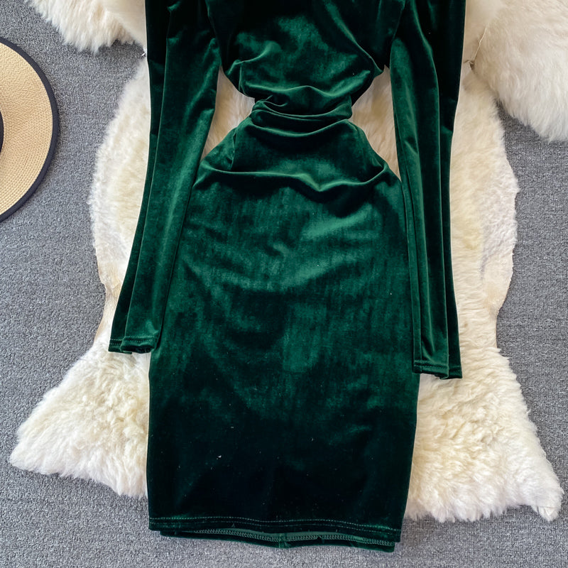 Cute Velvet Long Sleeve Dress Fashion Dress RF0119