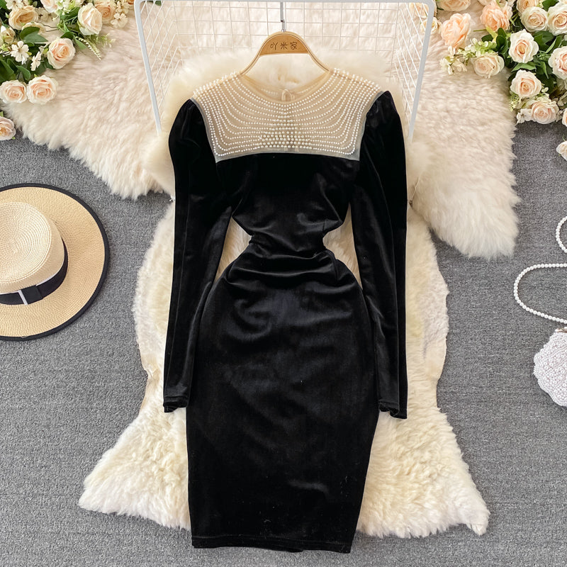 Cute Velvet Long Sleeve Dress Fashion Dress RF0119