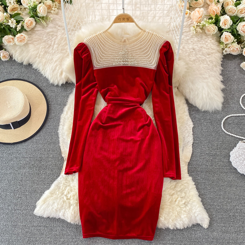Cute Velvet Long Sleeve Dress Fashion Dress RF0119