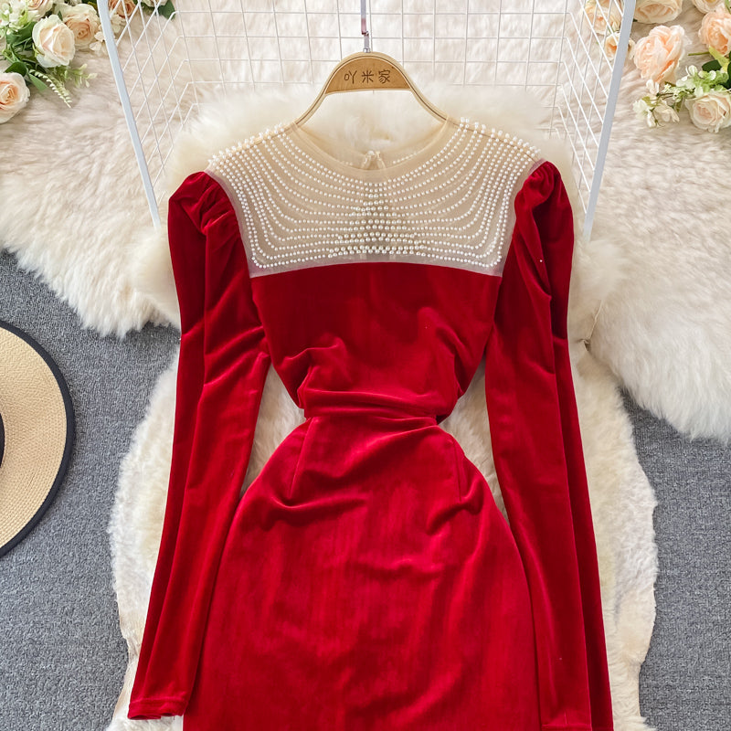 Cute Velvet Long Sleeve Dress Fashion Dress RF0119