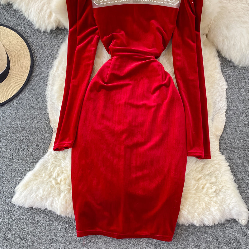 Cute Velvet Long Sleeve Dress Fashion Dress RF0119