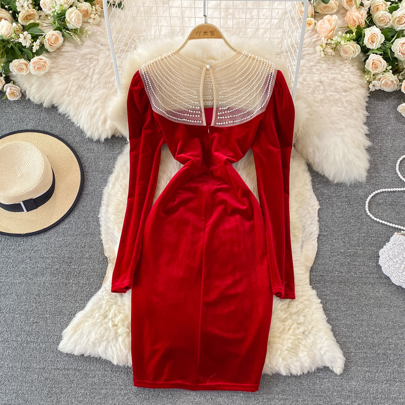 Cute Velvet Long Sleeve Dress Fashion Dress RF0119
