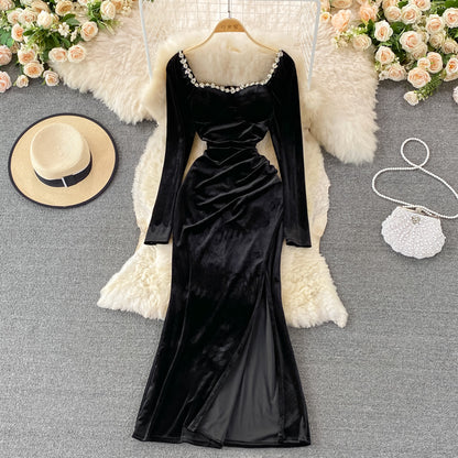 Elegant Velvet Long Sleeve Dress Fashion Dress RF0115