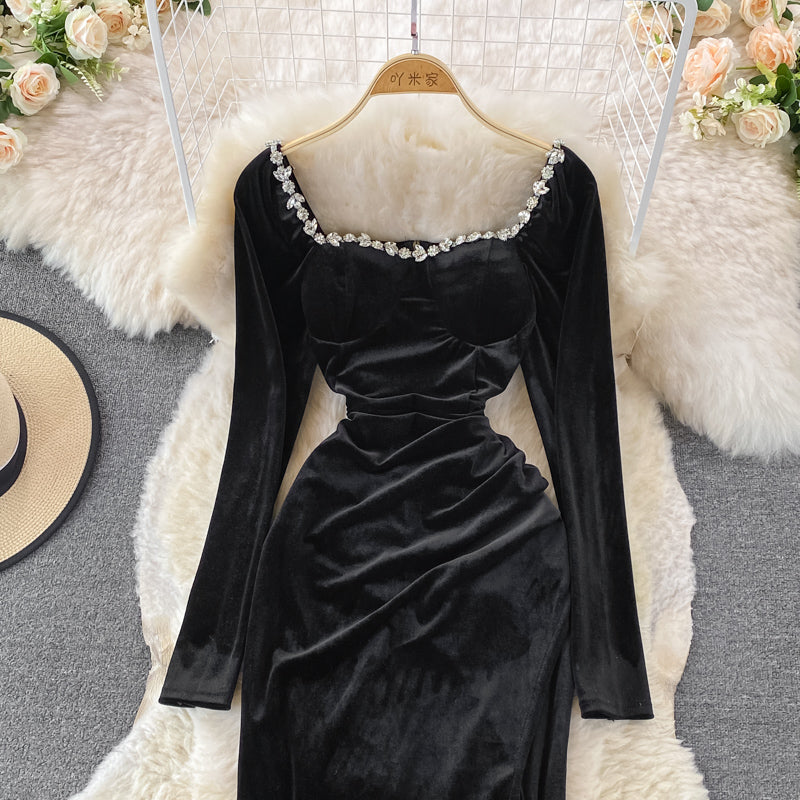 Elegant Velvet Long Sleeve Dress Fashion Dress RF0115