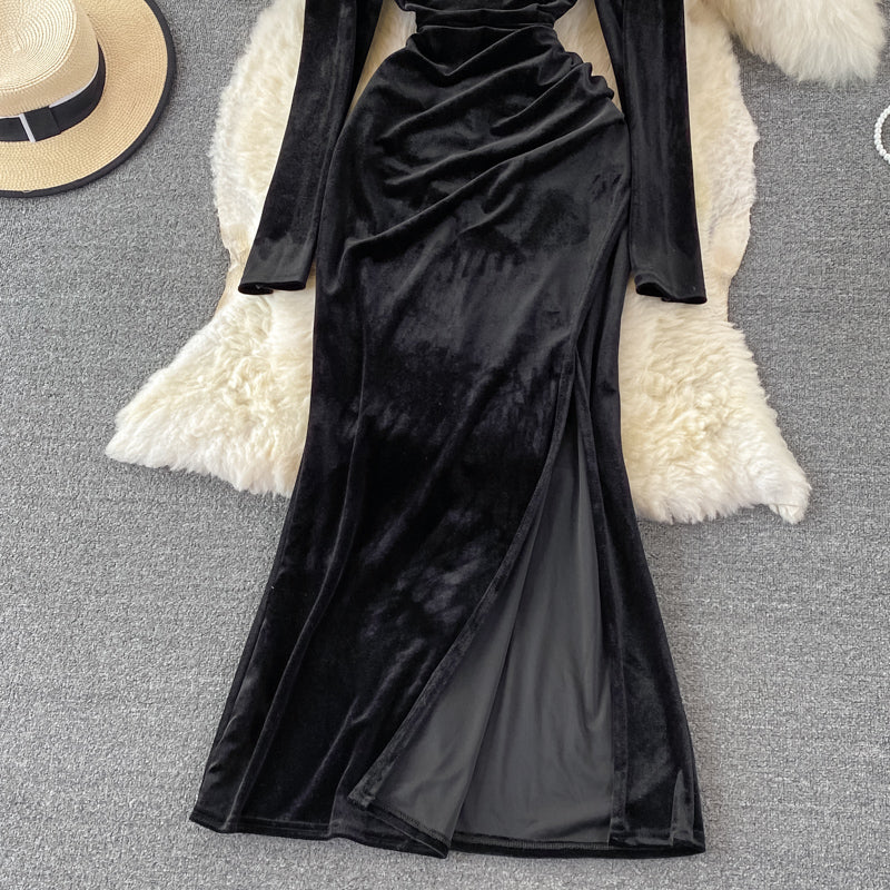 Elegant Velvet Long Sleeve Dress Fashion Dress RF0115
