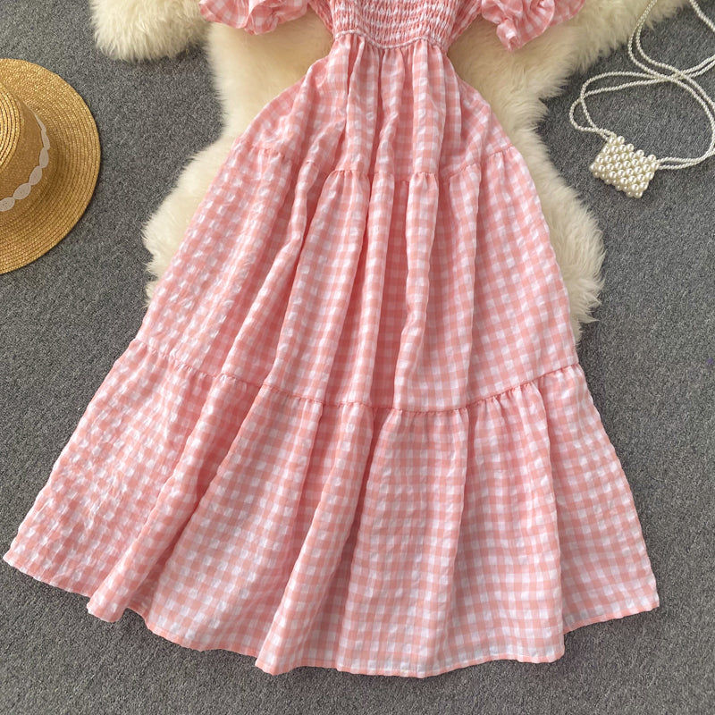 Sweet Plaid Short Sleeve Dress A Line Fashion Dress RF0113