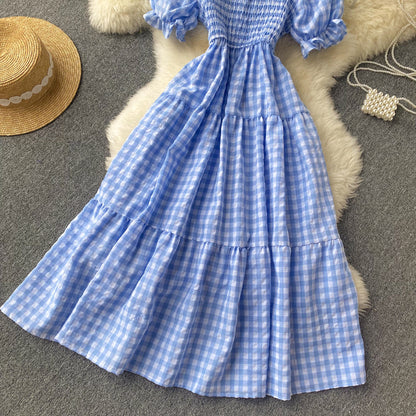 Sweet Plaid Short Sleeve Dress A Line Fashion Dress RF0113