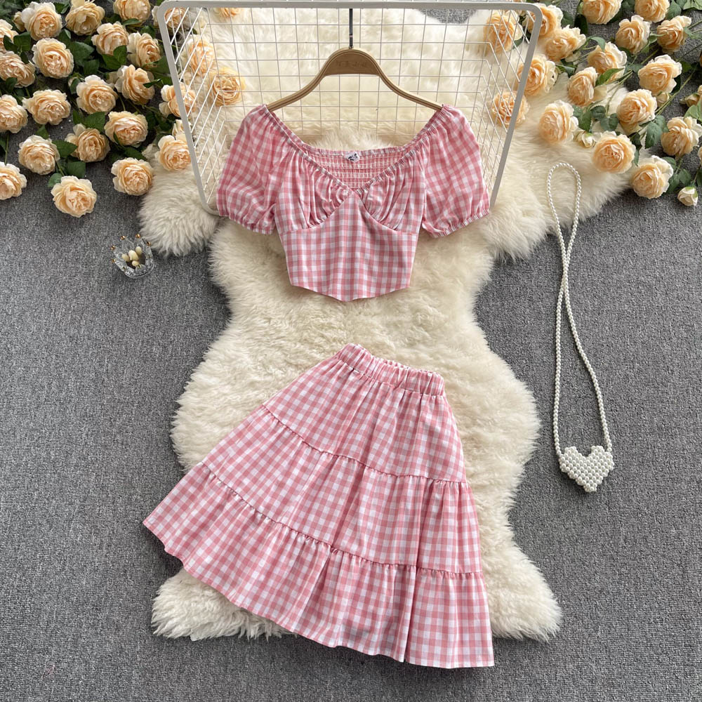 Cute Plaid Two Piece Dress A Line Fashion Dress RF0112