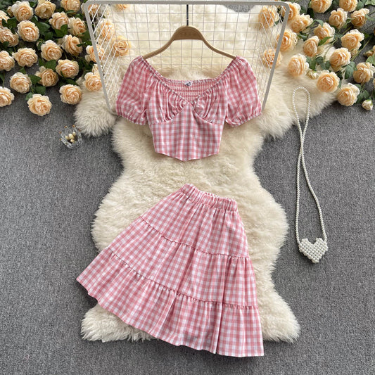 Cute Plaid Two Piece Dress A Line Fashion Dress RF0112
