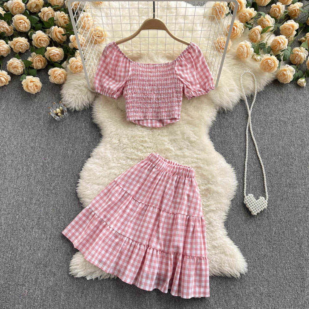Cute Plaid Two Piece Dress A Line Fashion Dress RF0112