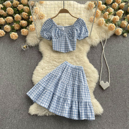 Cute Plaid Two Piece Dress A Line Fashion Dress RF0112