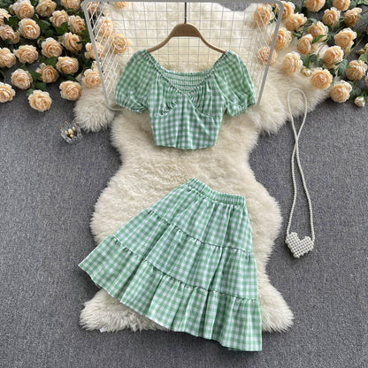 Cute Plaid Two Piece Dress A Line Fashion Dress RF0112