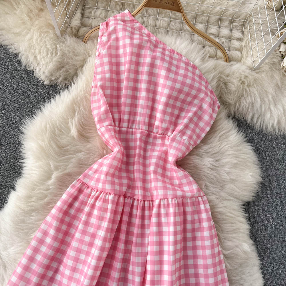 Sweet Plaid One-shoulder Dress A Line Fashion Dresses RF0111