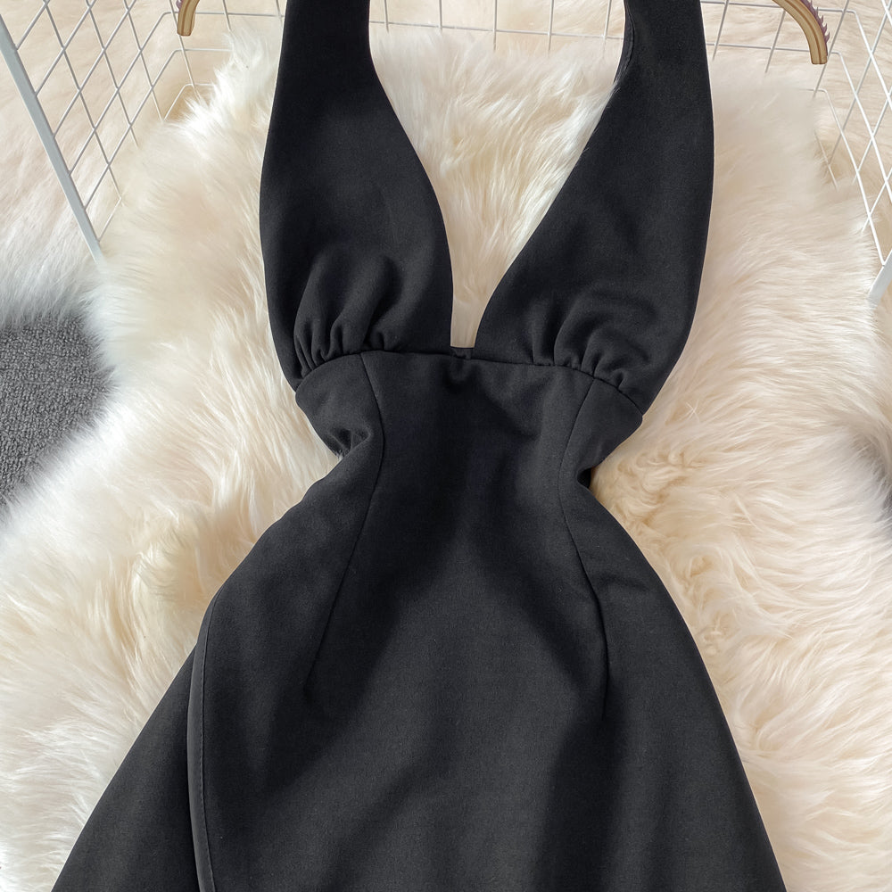 Black A Line Short Dress Backless Party Dress RF0110